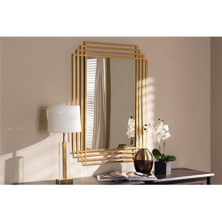 Baxton Studio RXW-6233 Kalinda Art Deco Antique Gold Finished Rectangular Accent Wall Mirror RXW-6233